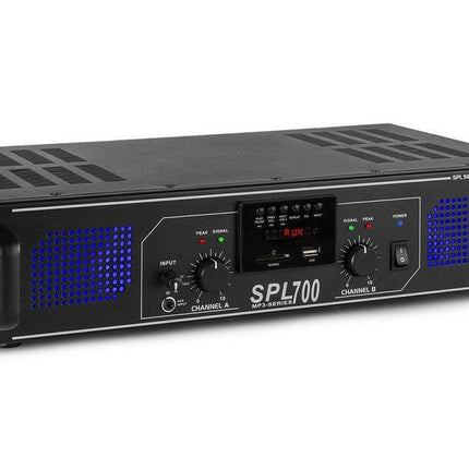 Amplificador PA 2x 350W FM/MP3 USB/SD 19" c/ Comando (SPL700MP3) - SPL