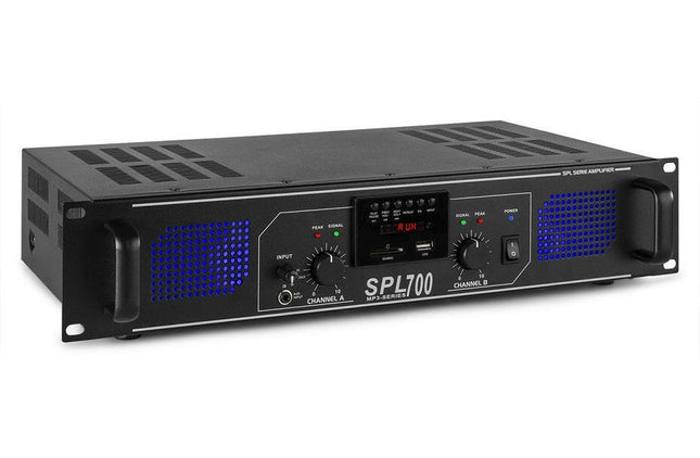 Amplificador PA 2x 350W FM/MP3 USB/SD 19" c/ Comando (SPL700MP3) - SPL-Amplificadores de Audio-Spl-Music Stage