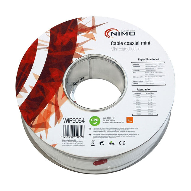 Cabo Coaxial Ø3,5mm Branco 100mt-Fichas e cabos-Nimo-Music Stage