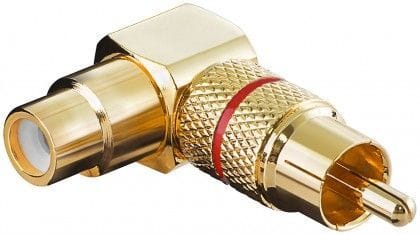 Adaptador RCA Macho / RCA Fêmea 90º Vermeho - Dourada