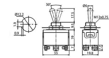 Pulsador Alavanca 2 Circuitos 6A 250V (I)/0/(I)-Componentes eletronicos-SMI-Music Stage