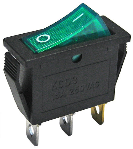 Interruptor Basculante 1 Circuito 15A 250V Verde Luminoso-Componentes eletronicos-SMI-Music Stage