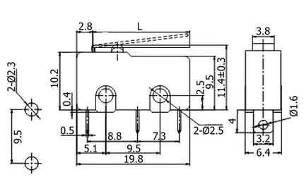 Interruptor SPDT3P 2 Posições ON/(ON) 5A - 250VAC L:29mm-Componentes eletronicos-SMI-Music Stage