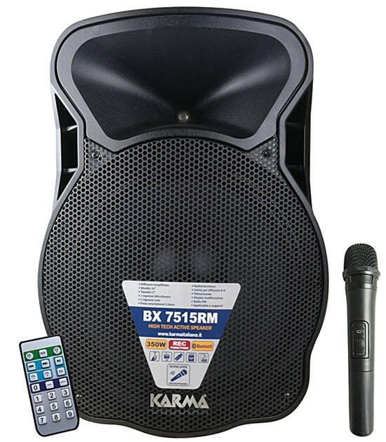 Coluna Activa 15" 350W máx USB/Bluetooth/FM/REC/VHF-Som e luz-Karma-Music Stage