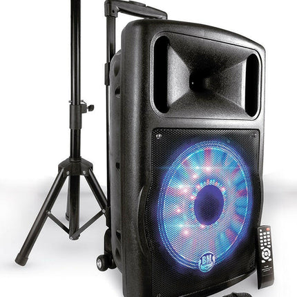 Coluna Portátil 12" 700W USB/MP3/BT/LED /FM+1 Microfone VHF-Som e luz-Karma-Music Stage
