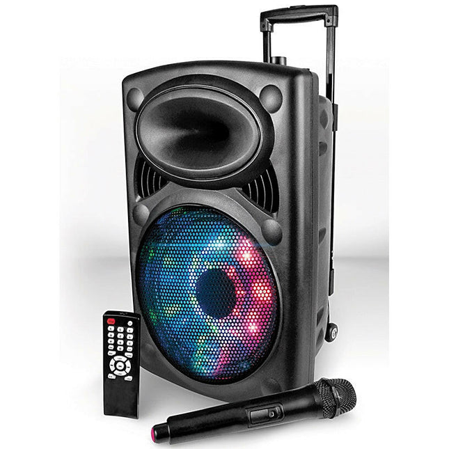 Coluna Portátil 10" 120W USB/MP3/BT/LED/REC+1 Microfone VHF-Som e luz-Karma-Music Stage