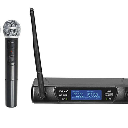 Microfone Mão s/ Fios (2 unid) +Receptor VHF 175/197MHz-Som e luz-Karma-Music Stage