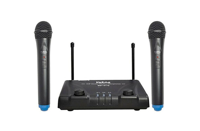 Microfone Mão s/ Fios (2 unid) + Receptor VHF 173.8/175.0MHz-Microfones Sem Fios-Karma-Music Stage