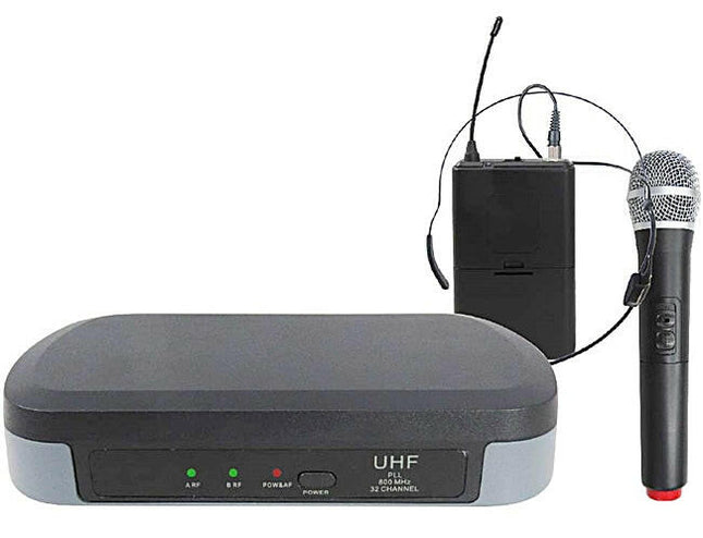 Microfone Mão s/ Fios+Cabeça+Emissor+Receptor UHF 740-790MHz-Som e luz-Karma-Music Stage