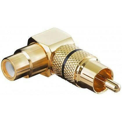 Adaptador RCA Macho / RCA Fêmea 90º Preto - Dourada-Fichas RCA-SMI-Music Stage