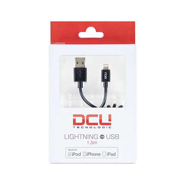 Cabo USB "A" Macho/Apple Lightning Macho 1,5mt Preto Espir-Fichas e cabos-DCU-Music Stage