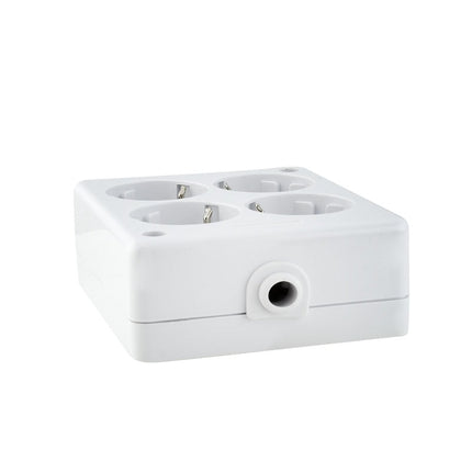 Tomada Eléctrica 4 Vias Schuko Branca p/ Cabo - Quadrada