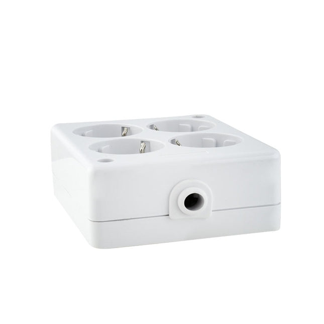 Tomada Eléctrica 4 Vias Schuko Branca p/ Cabo - Quadrada