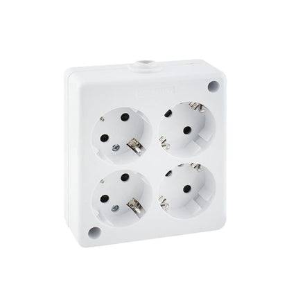 Tomada Eléctrica 4 Vias Schuko Branca p/ Cabo - Quadrada