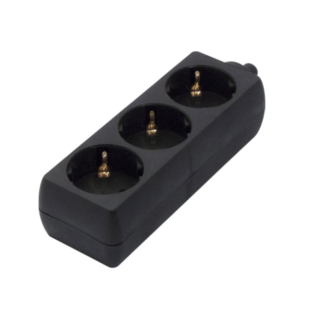 Tomada Eléctrica 3 Vias Schuko Preta p/ Cabo