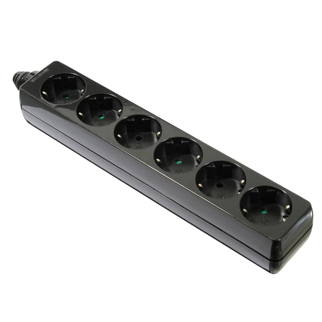 Tomada Eléctrica 6 Vias Schuko Preta p/ Cabo