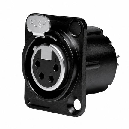 Ficha XLR Fêmea 4Pin Preto Painel - Chassi