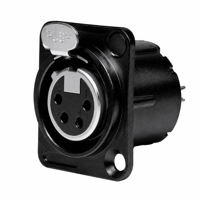 Ficha XLR Fêmea 4Pin Preto Painel - Chassi