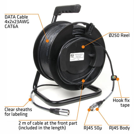 Cabo CAT6A U/FTP RJ45 c/ Enrolador - 70mt-Fichas e cabos-Emelec-Music Stage
