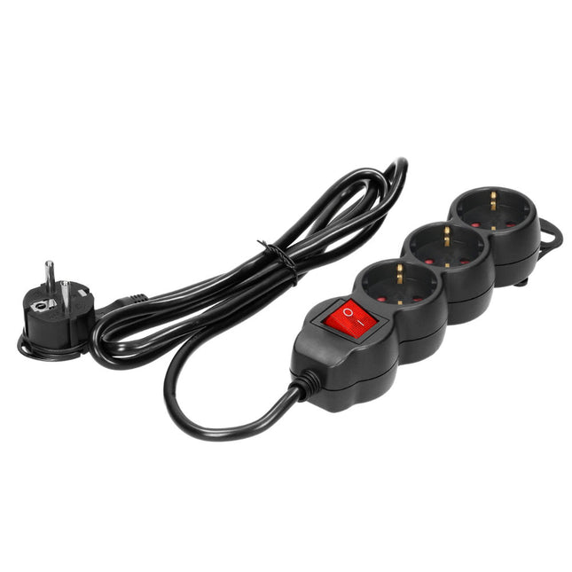 Extensão Eléctrica 3 Vias Shucko 1,5mt c/ Interruptor Preto