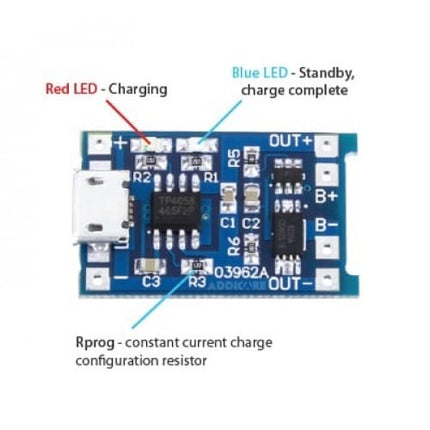 Módulo Carregador Pilhas Litio 18650 - Micro USB - 1A-Robotica e prototipagem-Funduino-Music Stage