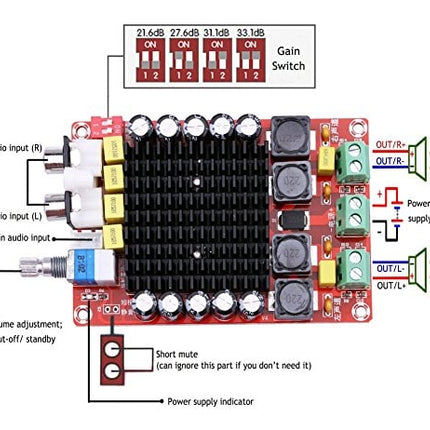 Módulo Amplificador Estero Class D 2x100W - TDA7498-Robotica e prototipagem-Funduino-Music Stage