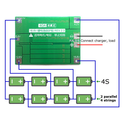 Módulo Carregador Bat. Lítio 18650 -14.8V-16.8V -40A-4Pares-Robotica e prototipagem-Funduino-Music Stage