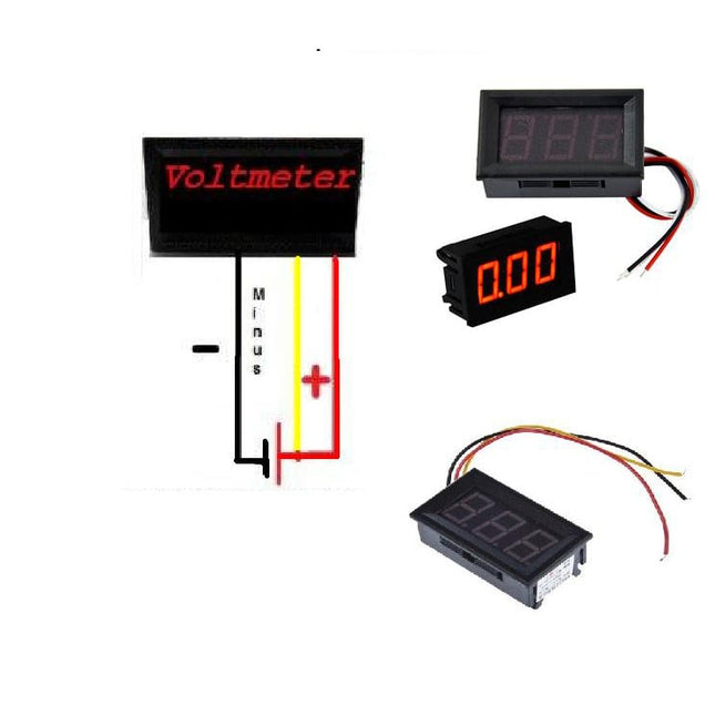 Voltímetro Digital 3 Digítos 0,56" 0-100VDC -  Azul