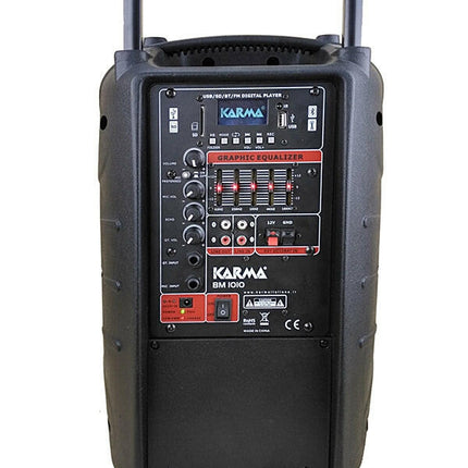 Coluna Portátil 10" 100W USB/MP3/BT/LED + 2 Microfone VHF-Som e luz-Karma-Music Stage