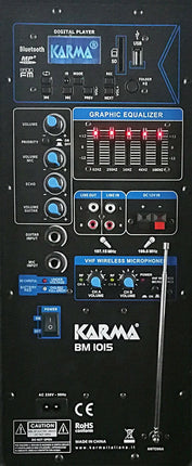 Coluna Portátil 15" 160W USB/MP3/BT/LED + 2 Microfone VHF-Som e luz-Karma-Music Stage