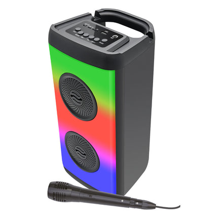 Coluna Portátil 2x4" 10W c/ MP3/BT/BAT/TWS +1 Micro-Som e luz-Karma-Music Stage