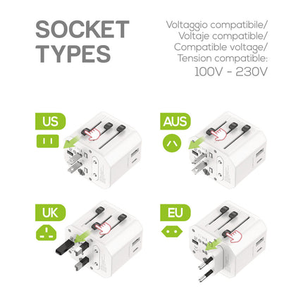 Adaptador de Alimentação p/ Viagem c/ USB-C - Kit Universal