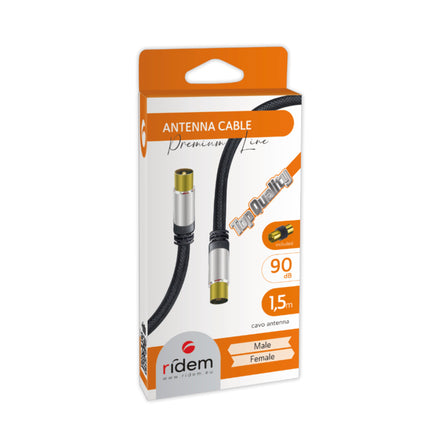 Cabo TV Macho / TV Fêmea Dourado 1,5m - Preto
