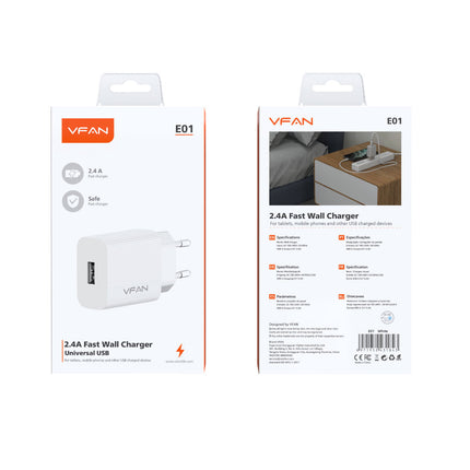 Alimentador AC230V/DC5V 12W 2.4A USB - Branco