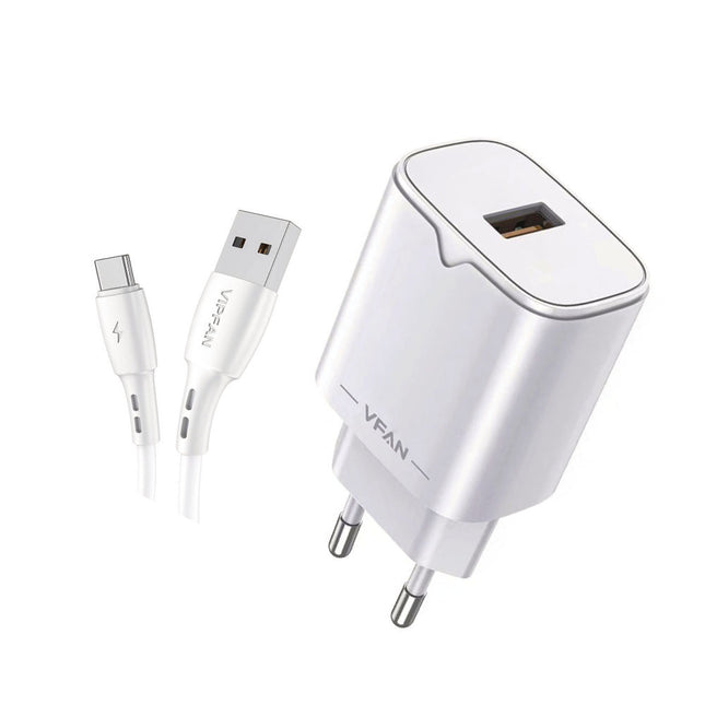 Transformador AC230V/DC5V USB Quick Charge 3.0 Cabo USB-C 18W-Energia-VIPFAN-Music Stage