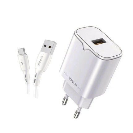 Transformador AC230V/DC5V USB Quick Charge 3.0 Cabo USB-C 18W-Energia-VIPFAN-Music Stage