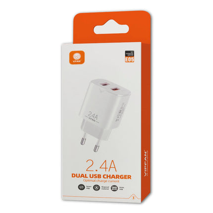 Transformador AC230V/DC5V 12W 2.4A 2xUSB (2,4A máx) - Branco-Energia-VIPFAN-Music Stage