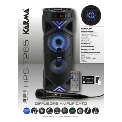 Coluna Portátil 2x6,5" 300W USB/SD/BT/BAT/TWS/APP + 1 Microf-Som e luz-RIDEM-Music Stage