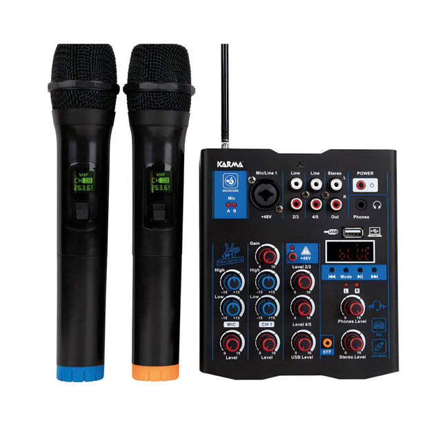 Mesa Mistura 5 Canais c/ 2 Microfones s/ Fios-Som e luz-Karma-Music Stage