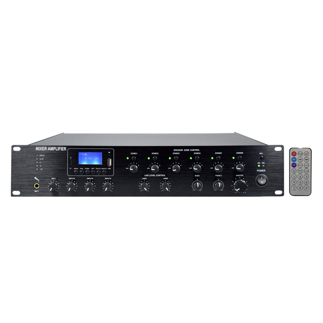 Amplificador Audio 100V 480W SD/USB/MP3 - 6 Zonas