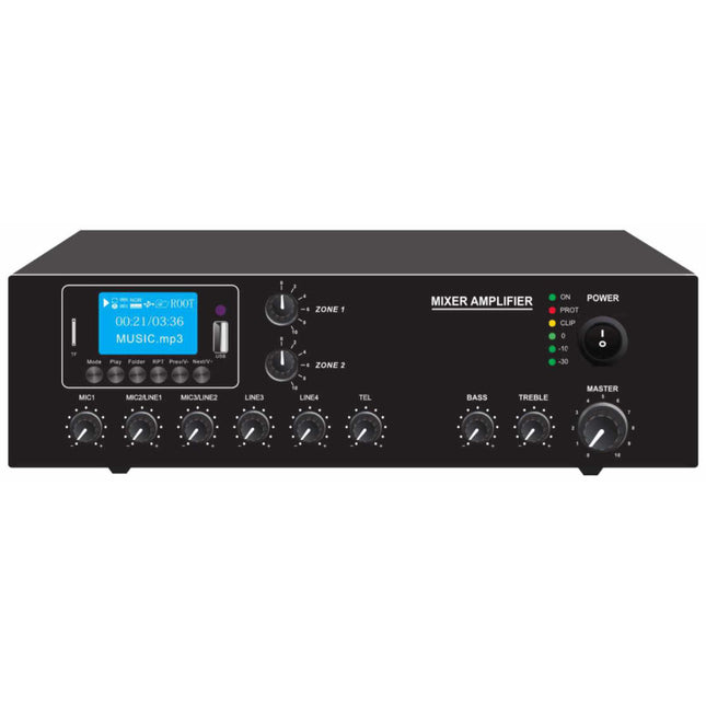Amplificador Audio 100V 60W – 2 Zonas-Som e luz-GLEMM-Music Stage