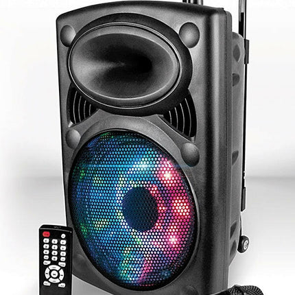 Coluna Portátil 10" 120W USB/MP3/BT/LED/REC+1 Microfone VHF-Som e luz-Karma-Music Stage