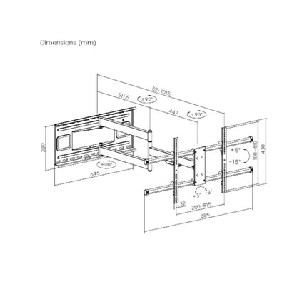 Suporte LCD/LED 43-80" 3 Articul Vesa 400-800-Alimentação-Ridem-Music Stage