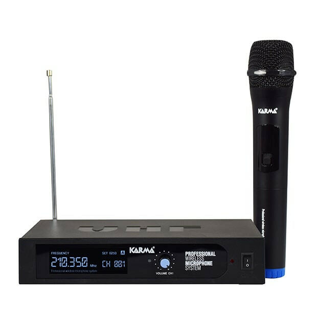 Microfone Mão s/ Fios + Receptor VHF 210MHz-Som e luz-Karma-Music Stage
