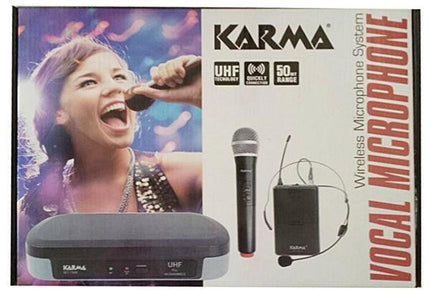 Microfone Mão s/ Fios+Cabeça+Emissor+Receptor UHF 740-790MHz-Som e luz-Karma-Music Stage