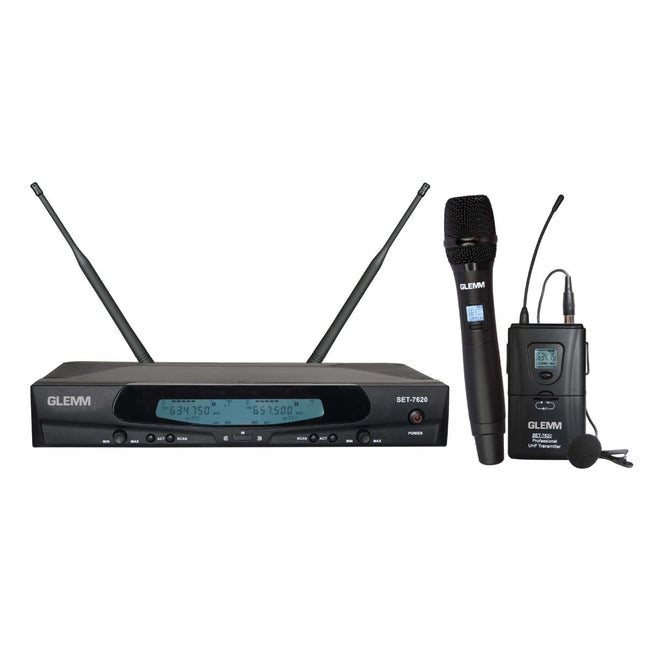 Microfone Mão s/ Fios + Lapela + Emissor + Receptor UHF-Som e luz-GLEMM-Music Stage
