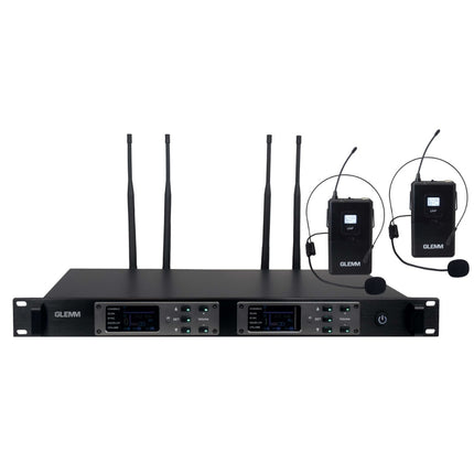 Microfone Cabeça s/ Fios (2 unid) + Receptor UHF-Glem-Music Stage