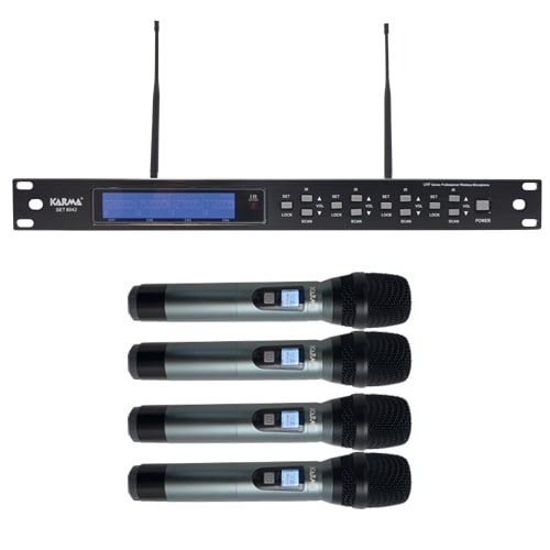 Microfone Mão s/ Fios (4 unid) + Receptor UHF-Som e luz-Karma-Music Stage