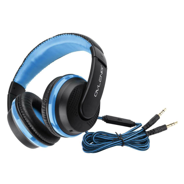 Auscultadores Ficha 3,5 c/ Microfone - Azul-Som e luz-Ovleng-Music Stage