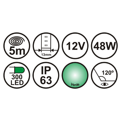 Fita LED 5050 IP63 12V 5mt/300 Verde - Fundo Castanho-Iluminacao e led-Nextec-Music Stage